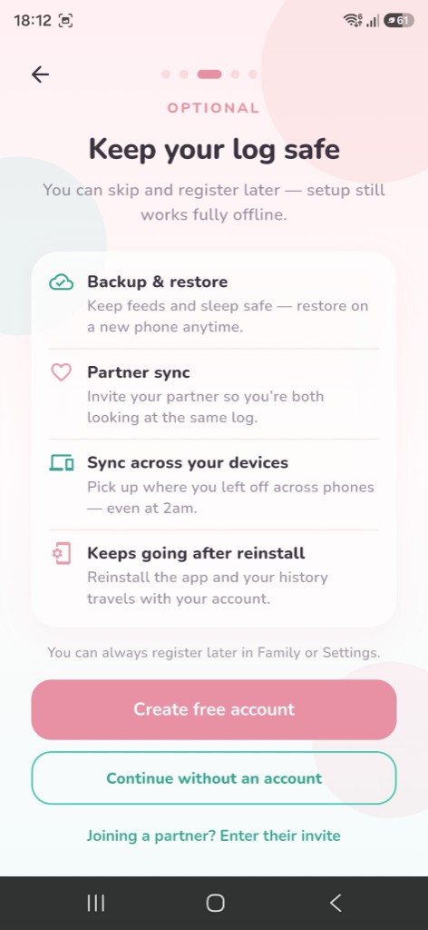Optional account benefits for backup and sync